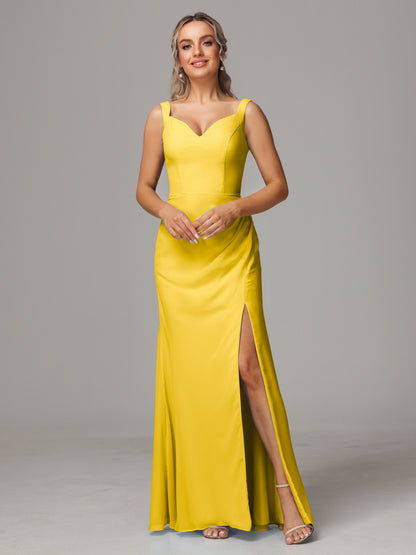 V Neck Sleeveless Chiffon Bridesmaid Dress With Slit