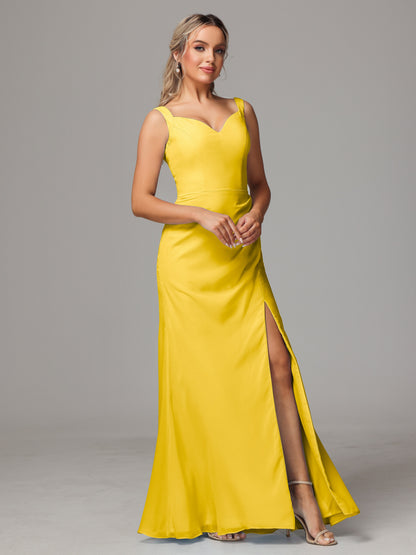 V Neck Sleeveless Chiffon Bridesmaid Dress With Slit