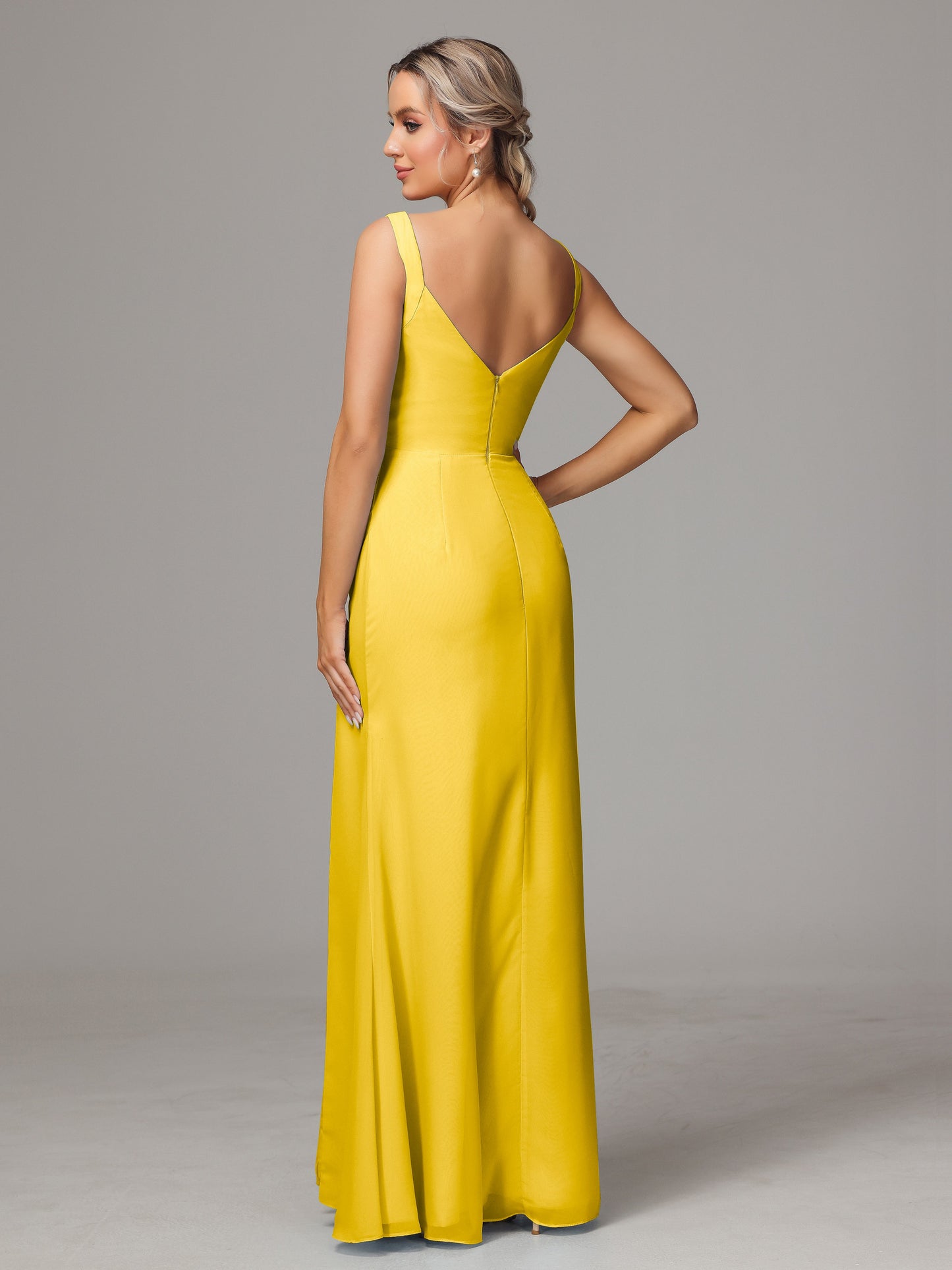 V Neck Sleeveless Chiffon Bridesmaid Dress With Slit