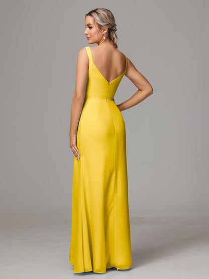 V Neck Sleeveless Chiffon Bridesmaid Dress With Slit