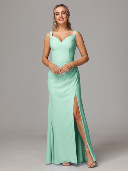 V Neck Sleeveless Chiffon Bridesmaid Dress With Slit