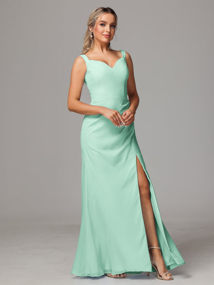 V Neck Sleeveless Chiffon Bridesmaid Dress With Slit