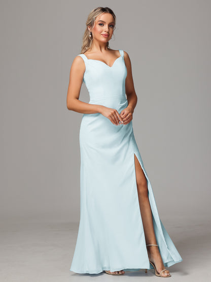V Neck Sleeveless Chiffon Bridesmaid Dress With Slit