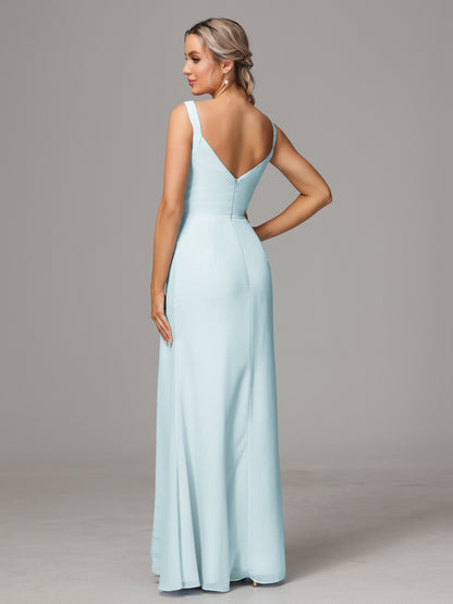 V Neck Sleeveless Chiffon Bridesmaid Dress With Slit