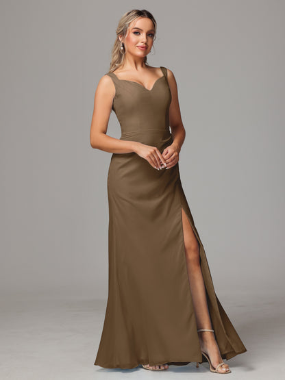V Neck Sleeveless Chiffon Bridesmaid Dress With Slit