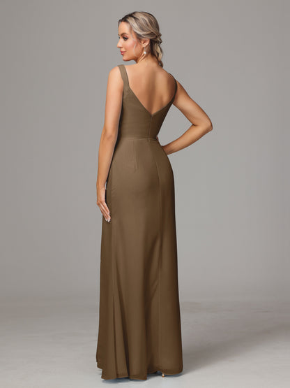 V Neck Sleeveless Chiffon Bridesmaid Dress With Slit
