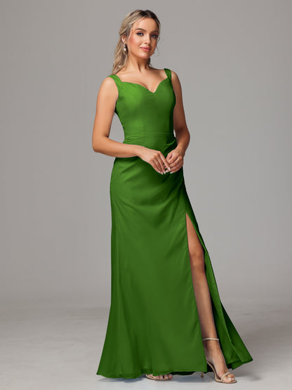 V Neck Sleeveless Chiffon Bridesmaid Dress With Slit