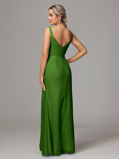 V Neck Sleeveless Chiffon Bridesmaid Dress With Slit