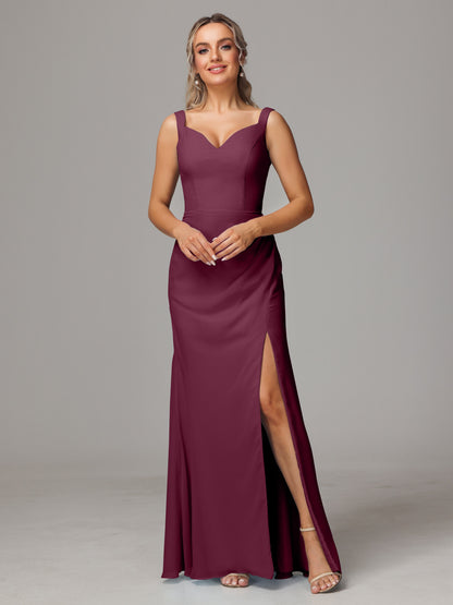 V Neck Sleeveless Chiffon Bridesmaid Dress With Slit