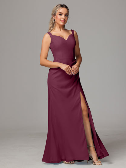 V Neck Sleeveless Chiffon Bridesmaid Dress With Slit