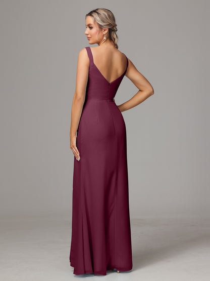 V Neck Sleeveless Chiffon Bridesmaid Dress With Slit