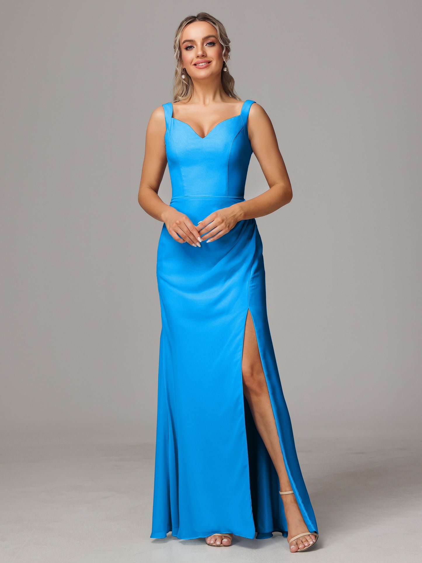 V Neck Sleeveless Chiffon Bridesmaid Dress With Slit