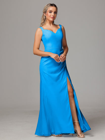 V Neck Sleeveless Chiffon Bridesmaid Dress With Slit