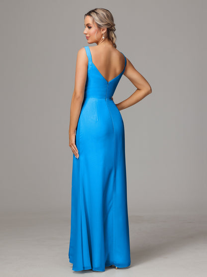 V Neck Sleeveless Chiffon Bridesmaid Dress With Slit