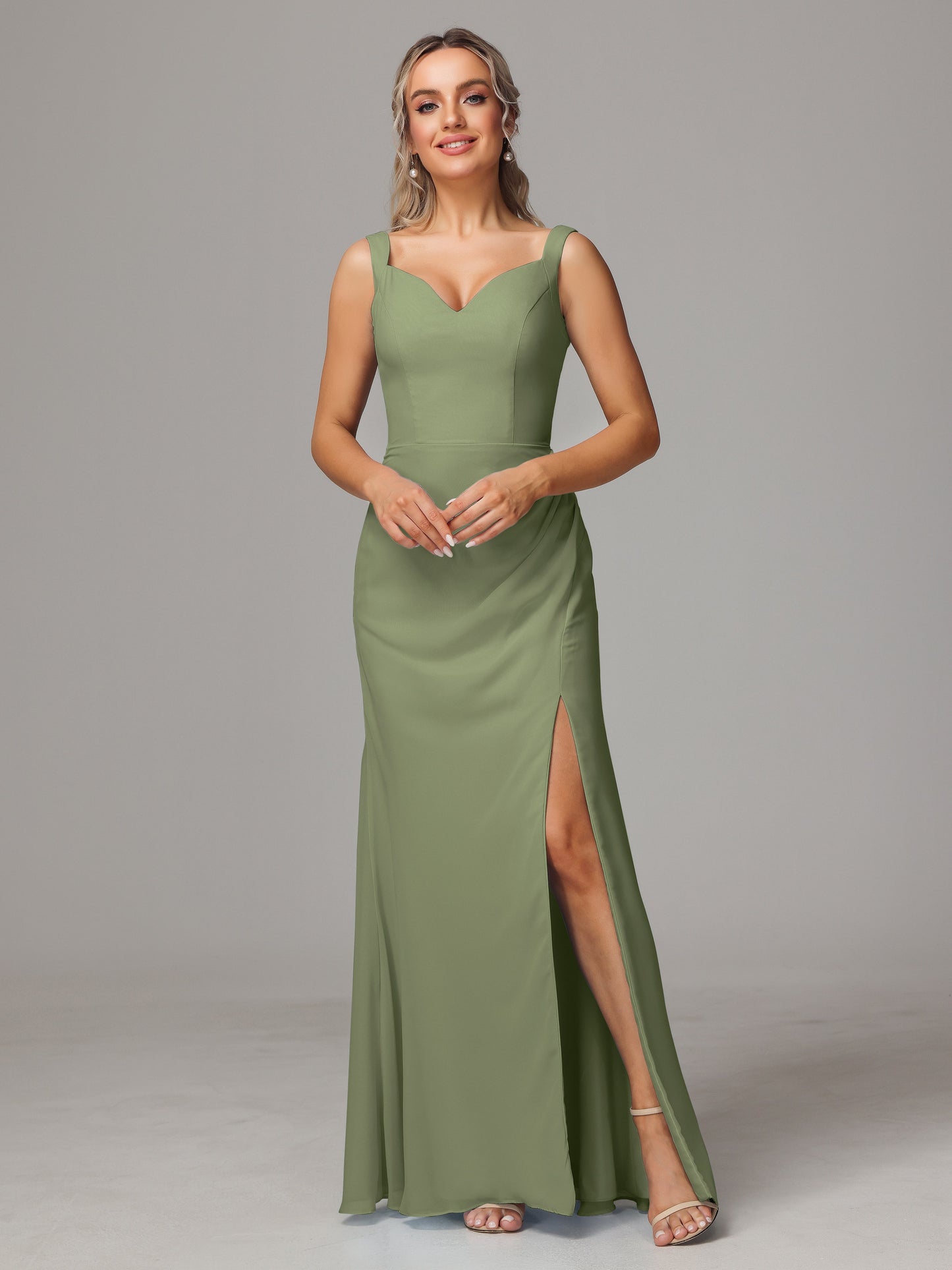 V Neck Sleeveless Chiffon Bridesmaid Dress With Slit