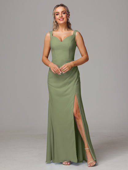 V Neck Sleeveless Chiffon Bridesmaid Dress With Slit