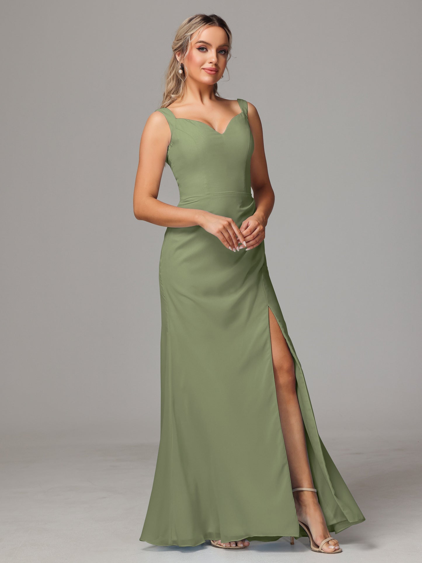V Neck Sleeveless Chiffon Bridesmaid Dress With Slit