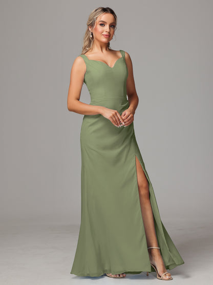 V Neck Sleeveless Chiffon Bridesmaid Dress With Slit