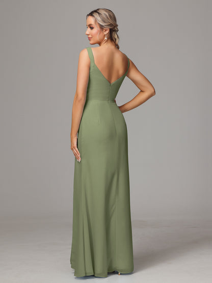 V Neck Sleeveless Chiffon Bridesmaid Dress With Slit