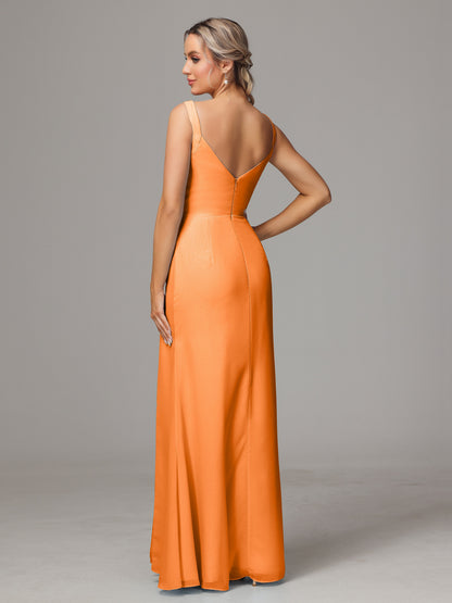 V Neck Sleeveless Chiffon Bridesmaid Dress With Slit