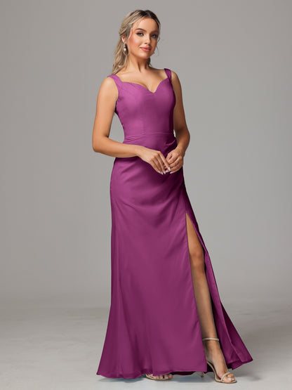 V Neck Sleeveless Chiffon Bridesmaid Dress With Slit