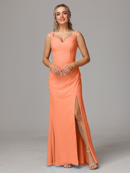 V Neck Sleeveless Chiffon Bridesmaid Dress With Slit