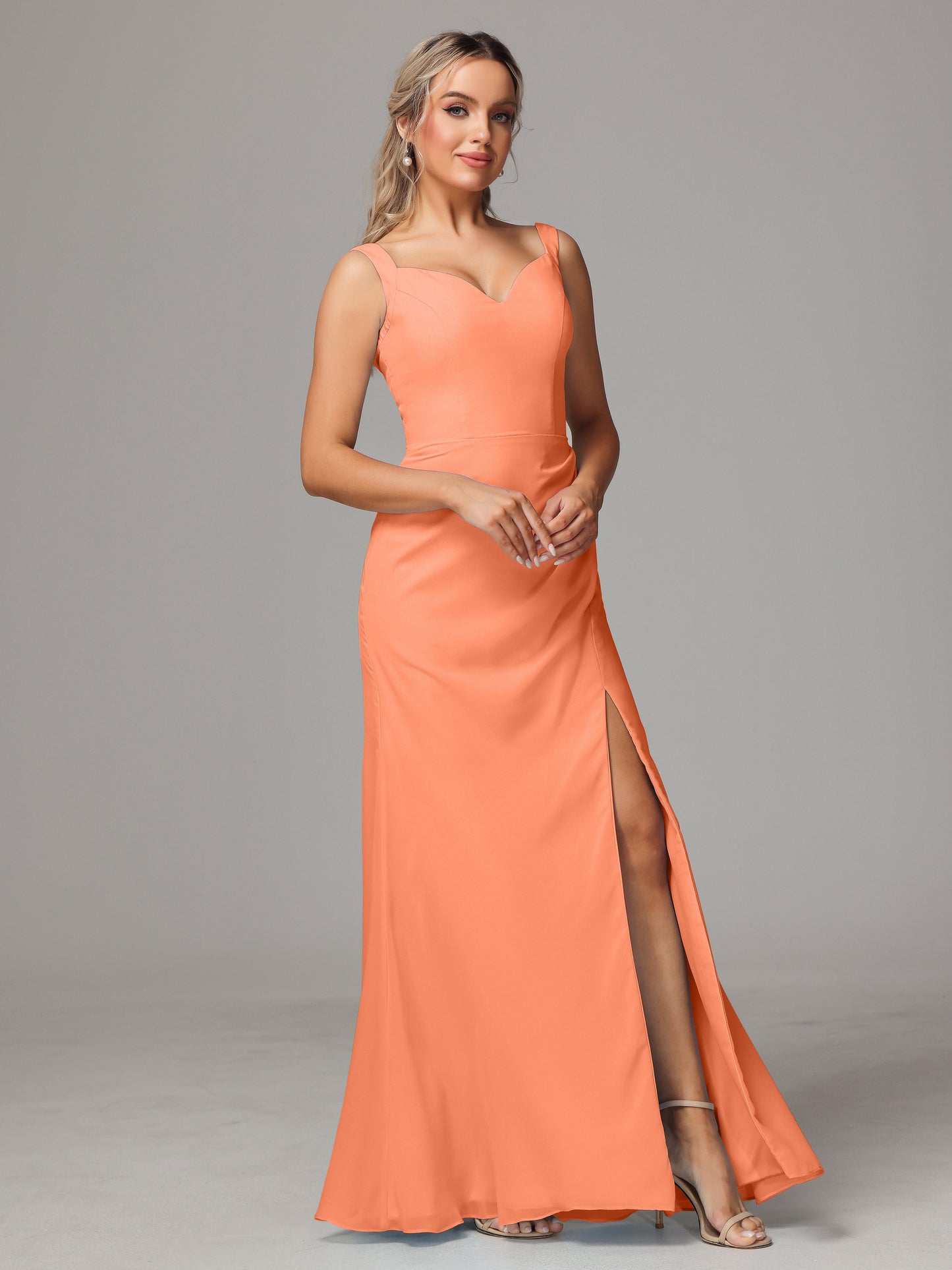 V Neck Sleeveless Chiffon Bridesmaid Dress With Slit