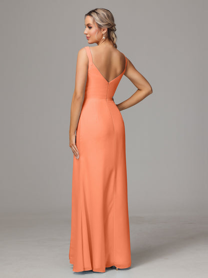 V Neck Sleeveless Chiffon Bridesmaid Dress With Slit