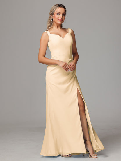 V Neck Sleeveless Chiffon Bridesmaid Dress With Slit