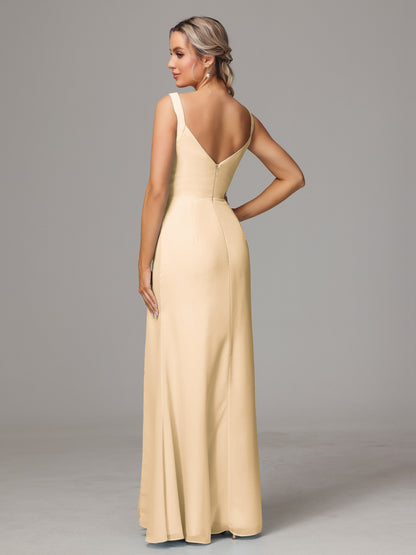 V Neck Sleeveless Chiffon Bridesmaid Dress With Slit