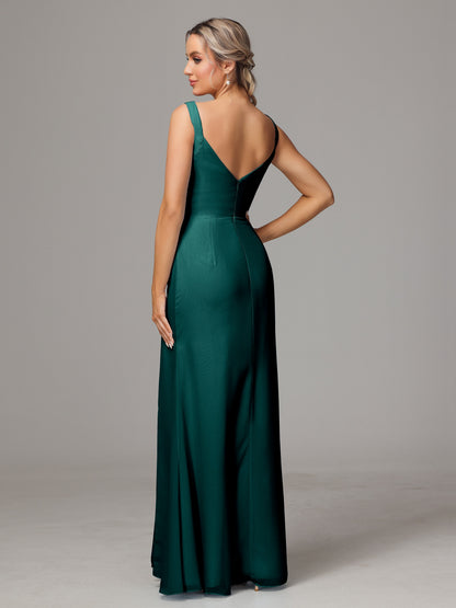 V Neck Sleeveless Chiffon Bridesmaid Dress With Slit