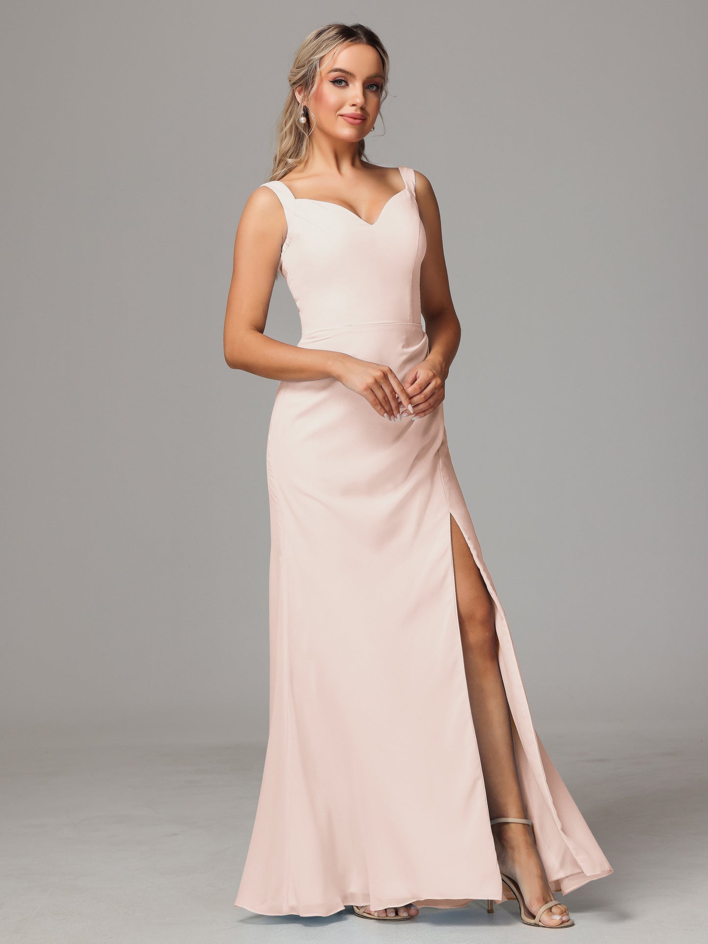V Neck Sleeveless Chiffon Bridesmaid Dress With Slit