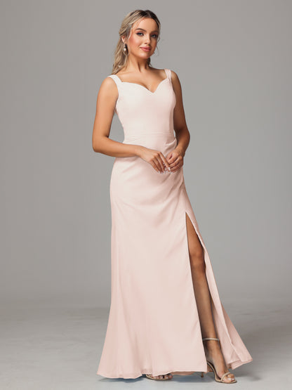 V Neck Sleeveless Chiffon Bridesmaid Dress With Slit