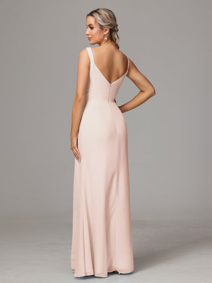 V Neck Sleeveless Chiffon Bridesmaid Dress With Slit