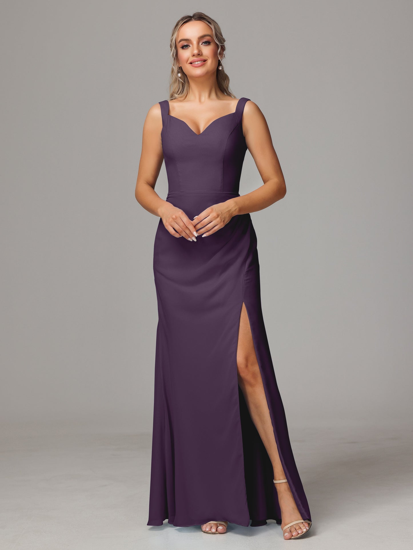 V Neck Sleeveless Chiffon Bridesmaid Dress With Slit