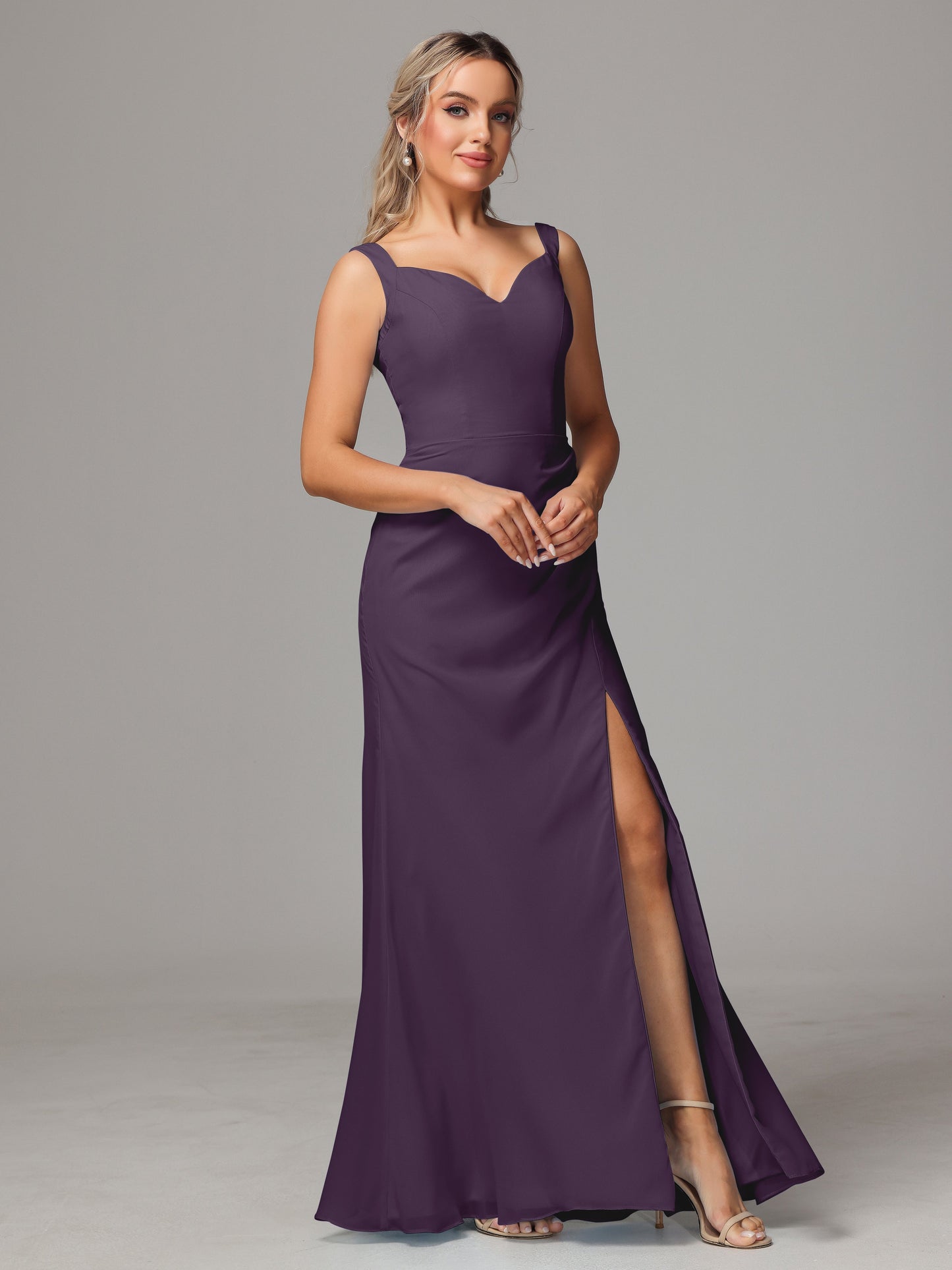 V Neck Sleeveless Chiffon Bridesmaid Dress With Slit