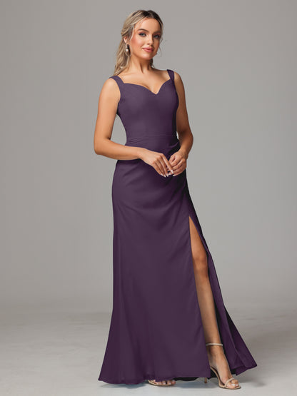 V Neck Sleeveless Chiffon Bridesmaid Dress With Slit