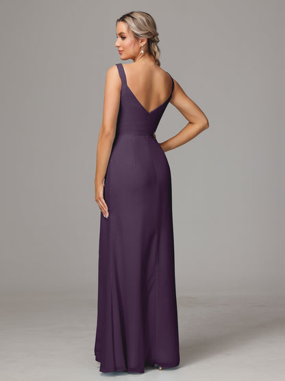 V Neck Sleeveless Chiffon Bridesmaid Dress With Slit