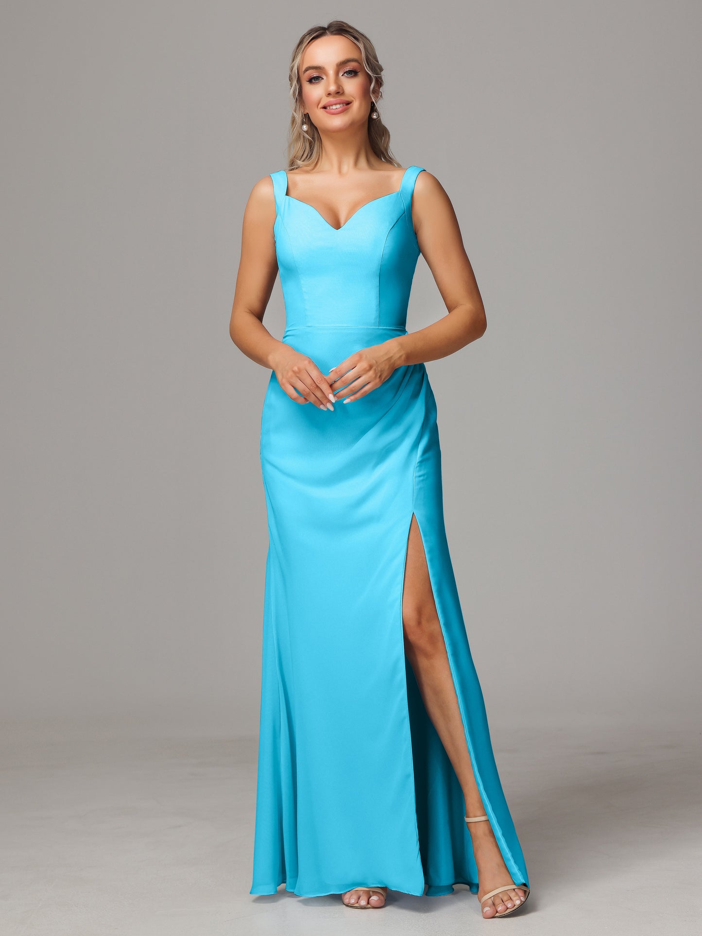 V Neck Sleeveless Chiffon Bridesmaid Dress With Slit