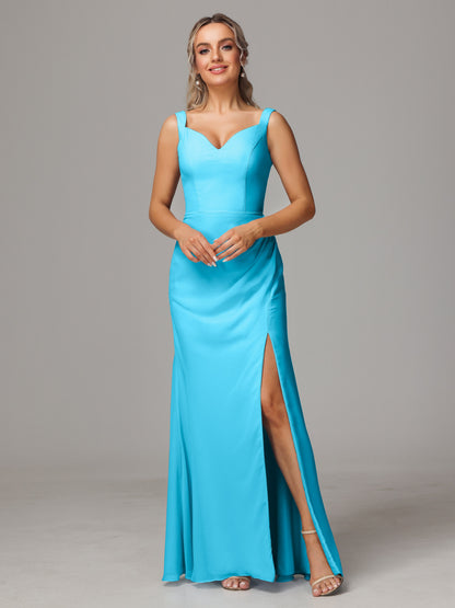 V Neck Sleeveless Chiffon Bridesmaid Dress With Slit