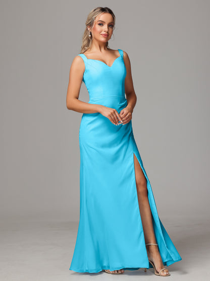 V Neck Sleeveless Chiffon Bridesmaid Dress With Slit