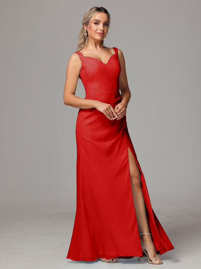 V Neck Sleeveless Chiffon Bridesmaid Dress With Slit