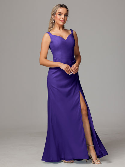 V Neck Sleeveless Chiffon Bridesmaid Dress With Slit