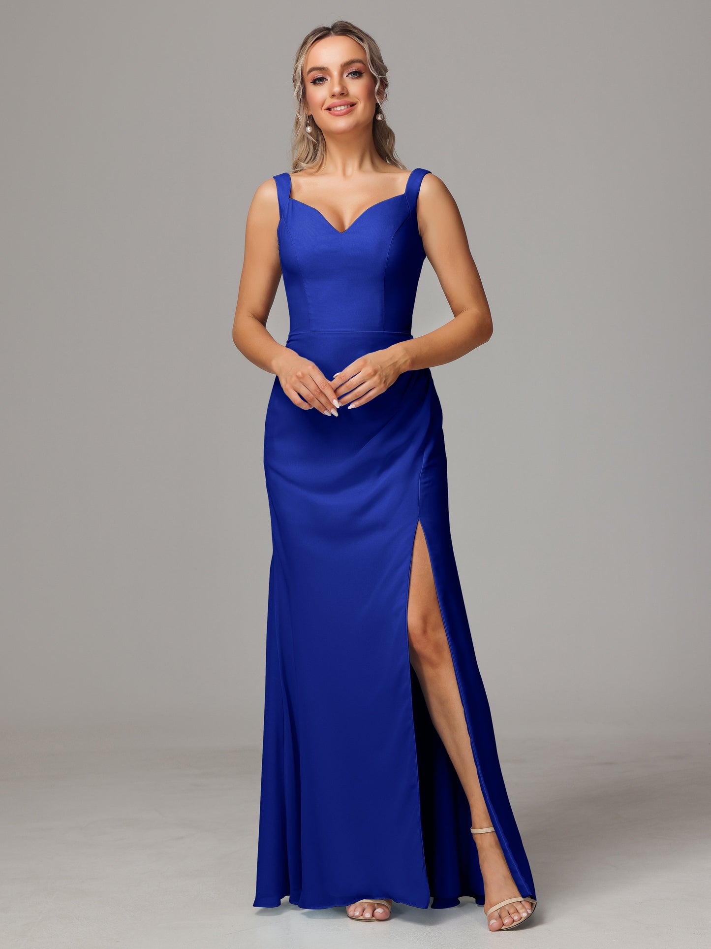 V Neck Sleeveless Chiffon Bridesmaid Dress With Slit