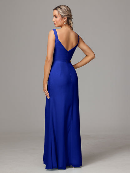 V Neck Sleeveless Chiffon Bridesmaid Dress With Slit