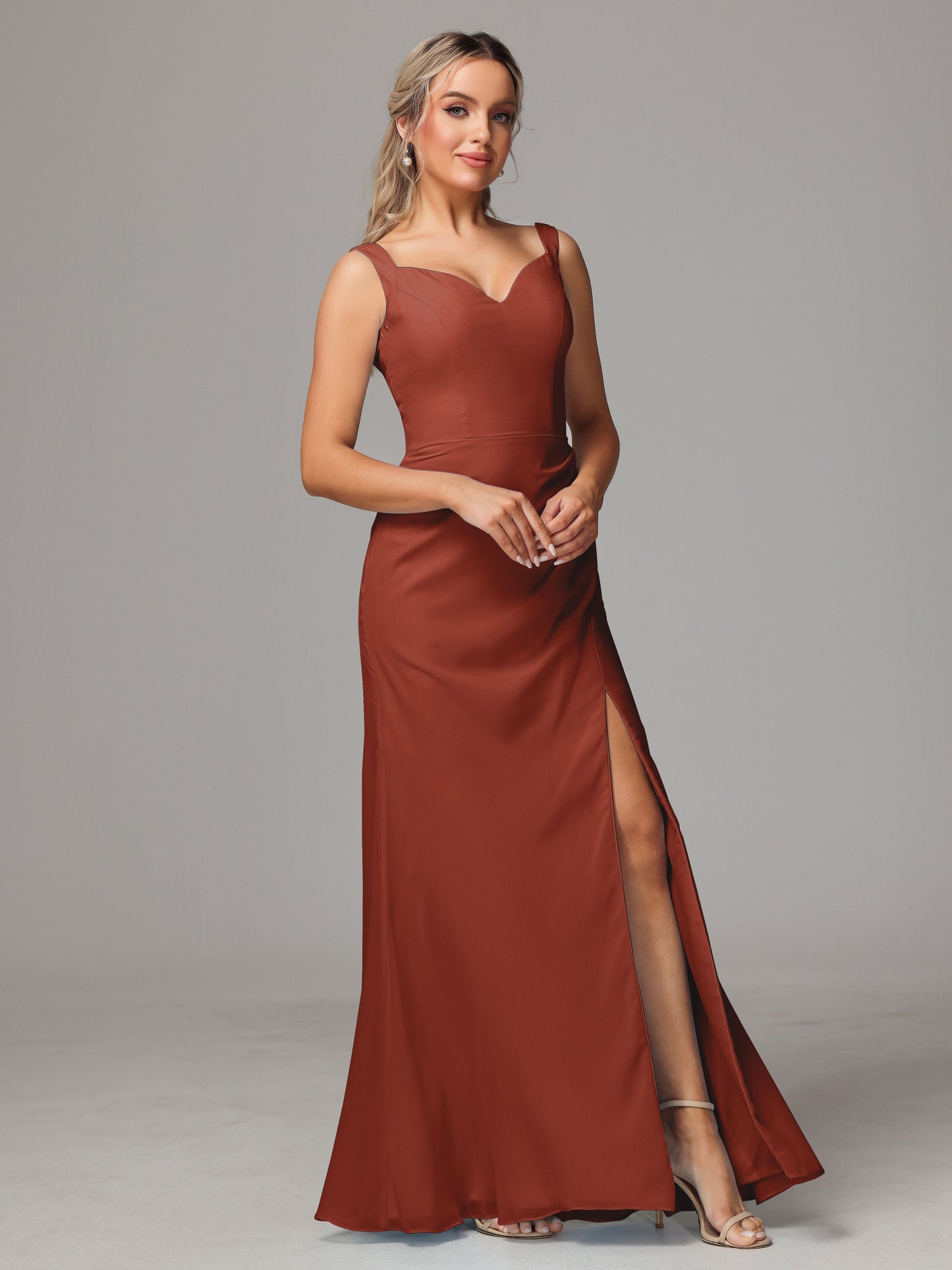 V Neck Sleeveless Chiffon Bridesmaid Dress With Slit