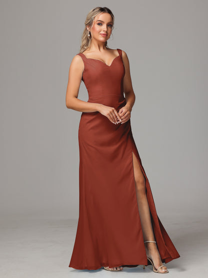 V Neck Sleeveless Chiffon Bridesmaid Dress With Slit