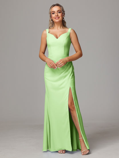 V Neck Sleeveless Chiffon Bridesmaid Dress With Slit