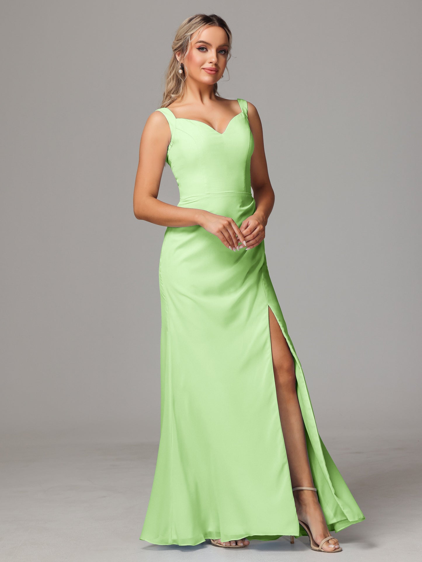 V Neck Sleeveless Chiffon Bridesmaid Dress With Slit