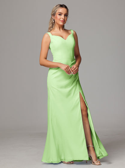 V Neck Sleeveless Chiffon Bridesmaid Dress With Slit